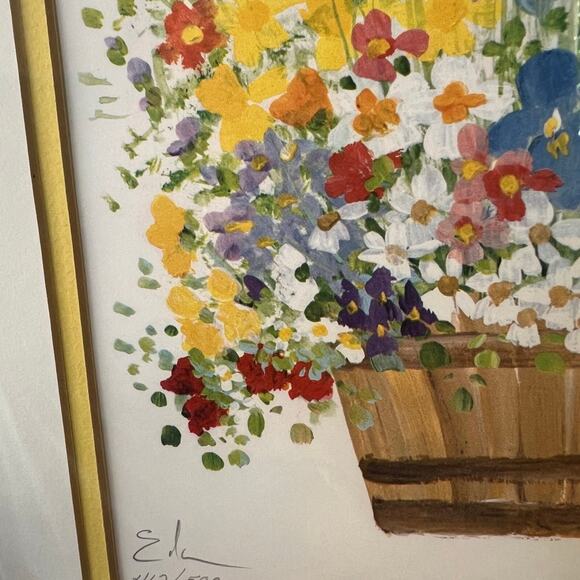 Framed artwork floral basket numbered and signed - Picture 3 of 6